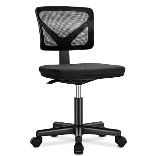 DUMOS Armless Desk Wheels Cute Home Office Chairs, Ergonomic Adjustable Swivel Rolling Task, Comfy Mesh Mid Back Computer Work Vanity Chair for Small Spaces, Classic Black
