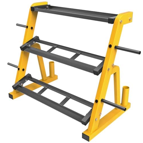 "Kipika Heavy Duty 3 Tier Dumbbell Rack Multifunctional, Weight Rack for Dumbbells, Home Gym Equipment, Suitable for Storage of Dumbbell, Kettle Bell, Barbell Plate, Barbell Bar, Yellow/Black"