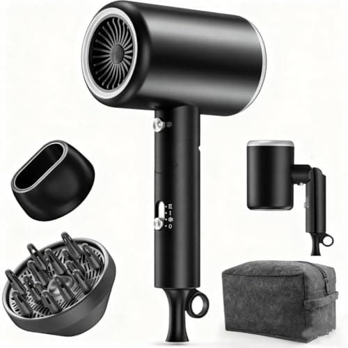 Hair Dryer, 150000RPM Ionic Blow Dryer - Fast Drying, Low Noise, Foldable Portable with Diffuser and Nozzle, Compact Mini for Women and Men, Home and Travel 01