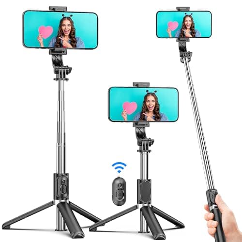 Selfie Stick Tripod, All in One Extendable & Portable iPhone Tripod Selfie Stick with Wireless Remote Compatible with iPhone 17 16 15 14 13 12 pro Xs Max, Galaxy Note10/S20/S10/OnePlus 9/9 PRO etc