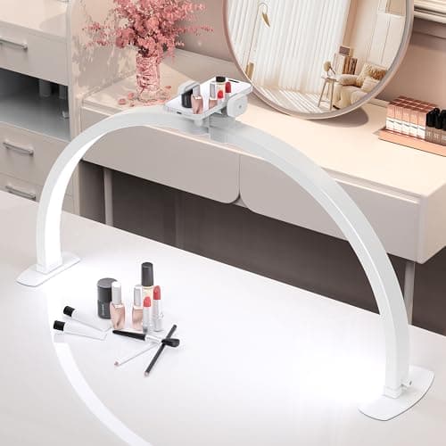Kadden Foldable Large Half Moon LED Light,29" Arch Light for Table Nail Desk with Phone Stand, Upgrade Arch Light for Nail Techs with Wire Controller for Manicure Tattoo Beauty (White, Large)