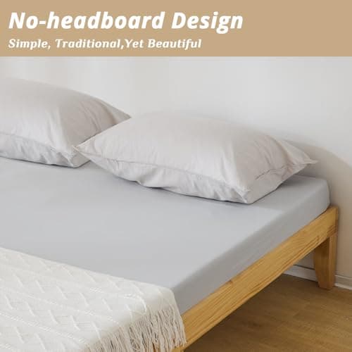 Karl home 12 Inches Wood Platform Bed Frame, Queen Bed Frame, Solid Wood Foundation with Wood Slat Support, Easy Assembly No Box Spring Needed (Natural) 5