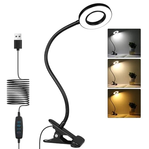 iVict USB Clip on Ring Light with 3 Color Modes, 10 Brightness Levels, Eye Protection, 360° Flexible Gooseneck LED Lamp for Desk Headboard and Video Conferencing