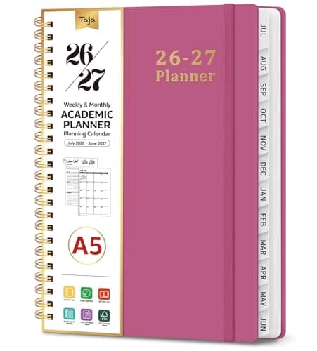 Planner 2026-2027, Weekly and Monthly Calendar Academic Planner for Women, July 2026 - June 2027, Spiral Bound School Planning Tool, Perfect for Teacher, Student, Woman & Men, A5 (6.3" x 8.5"), Dark Pink