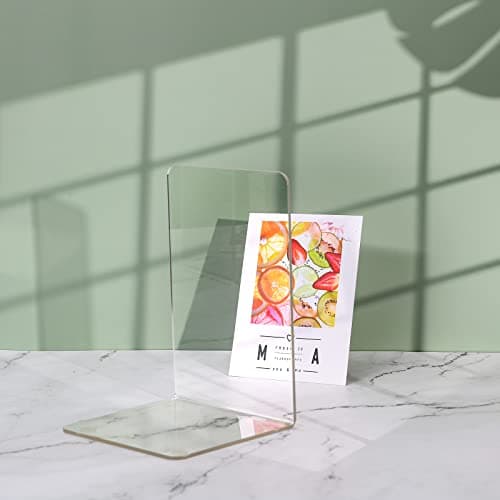 Adwikoso Clear Acrylic Book Ends, 6 Pcs Bookends for Shelves, Non-Slip Book Holder Stand, Decorative Book Stoppers for Heavy Duty Books Office Desktop Organizer 7