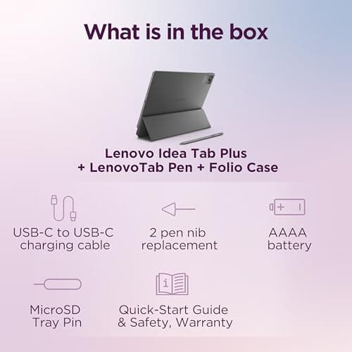 Lenovo Idea Tab Plus - Lightweight Tablet - 12.1″ 2.5K IPS Touchscreen Display - 90Hz - MediaTek Dimensity 6400-8GB Memory - 128GB Storage - Integrated Arm Mali-G57 MC2 - Lenovo Tab Pen & Folio Case 6