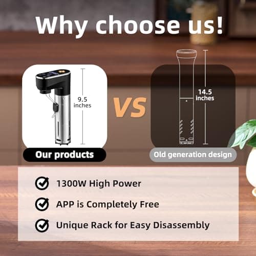 Outohomo Sous Vide Cooker,WiFi APP and Recipes Included,1300W IPX7 Waterproof Immersion Circulators,Precision Slow Cooker,Digital Display Control,Ultra Quiet,Fast Heating,Easy to store(Silver) 6