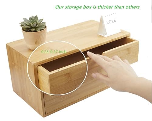 Charmewooden Bamboo Desk Organizer with Drawers, Countertop Organizer with Drawers Makeup Storage Drawer 2 Drawers Tabletop Storage Organization Box Home Office Workspace Bathroom Toiletries Supplies 5