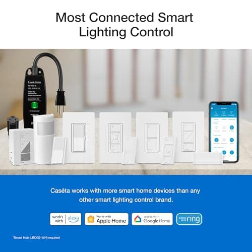 Lutron Caseta Original Smart Dimmer Switch Kit, 2 Dimmer Switches, 2 Wall Plates, 2 Pico Remotes, and Smart Hub, Works with Alexa, Apple Home, Google Home, 3 Way, 150W, No Neutral, P-BDG-PKG2W-A 9