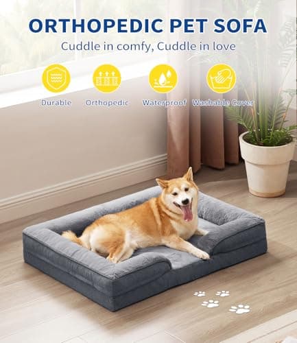 MADE 4 PETS Orthopedic Dog Bed for Large Dogs, Supportive Foam Big Large Pet Bed Sofa with Washable Removable Cover, Waterproof Dog Couch Bed, Non-Slip Bottom and Egg-Crate Foam, Grey 5