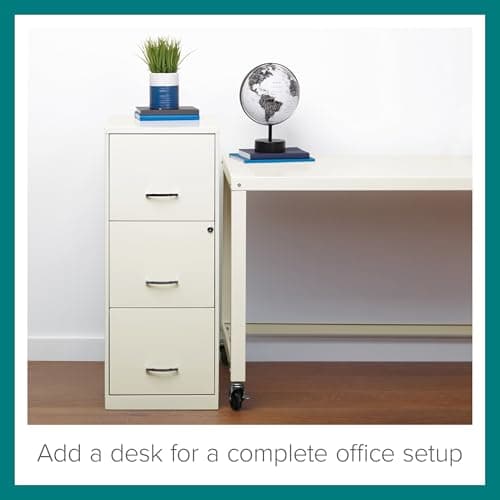 Space Solutions - 3 Drawer Fully Assembled Vertical Steel File Cabinet, Home & Small Office Use, Letter-Size, Locking, Pearl White 7