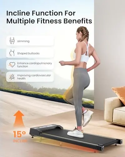 Walking Pad Treadmill with Incline, 4 in 1 Under Desk Treadmills for Home Office, 2.5HP Low Noise 265LB Capacity Portable Treadmill with Remote Control for Walking Jogging Running (Black) 7