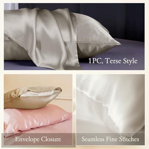 LILYSILK 100% Silk Pillowcase 1PC 25MM Pure Bed Pillowcase for Hair & Skin Terse Envelope Double-Sides Charmeuse Silk, Silvergray Standard 20x26 inches 3