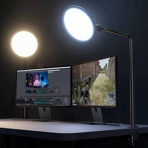 Weilisi 10.2" Desk Ring Light with Stand, 360° Rotate Desk Lamps for Home Office with C-Clamp, Flexible Height Desk Light, Adjust Arm Ring Light for Desk, Podcast, Gaming, Recording, Zoom Lighting