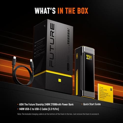 AOHI 240W Laptop Power Bank 27600mAh Portable Fast Charger (99.3wh), Airline-Compliant, 140W PD 3.1 Large Battery Pack The Future Starship for MacBook, iPad iPhone 16 Pro Max,Galaxy,Steam Deck, Grey 9