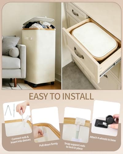 Laundry Hamper with Wheels, 75L Large Clothes Hamper with Removable Inner Bag, Collapsible Dirty Clothes Basket for Dorm, Rolling Dirty Clothes Basket for, Bedroom, Bathroom, Laundry Room 5