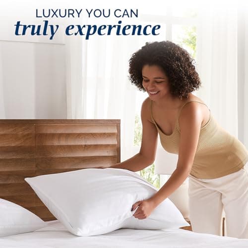 downluxe Goose Feather and Down Pillows - Hotel Collection Feather Pillows Set of 2 for Back, Stomach or Side Sleepers, Queen Size (20"x28") 5