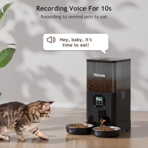 Voluas Automatic Cat Feeder for Two Cats, Double Pet Feeder with 2 Stainless Steel Bowls,6L Timed Cat Feeders with Memory Function 7