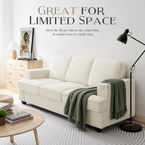 Couches for Living Room, 82” Spacious Deep Seat Sofa for Living Room/Bedroom/Office/Apartment, Sofa Bed for Small Spaces, Detachable Futon Couch Cover, Easy to Install, Beige Teddy Fleece 7