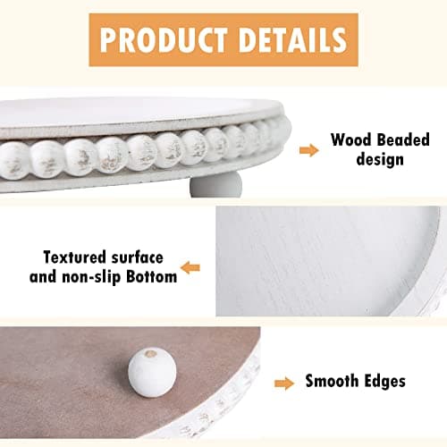 HPC Decor 12in Round Wood Tray - White, Distressed, Farmhouse Rustic - Decorative Tray for Living Room, Coffee Table, Kitchen Table or Farmhouse Serving Tray 6