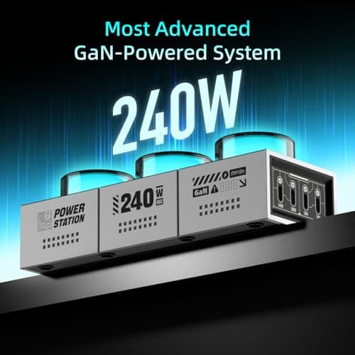 Mfish E-Tank 240W GaN Desktop Power Station, 7-in-1 Charging Hub with 3 AC Outlets & 4 USB-C Ports (Up to 140W PD 3.1), RGB Desk Power Hub for Gaming Setup, Creator Workstation & Home Office 5