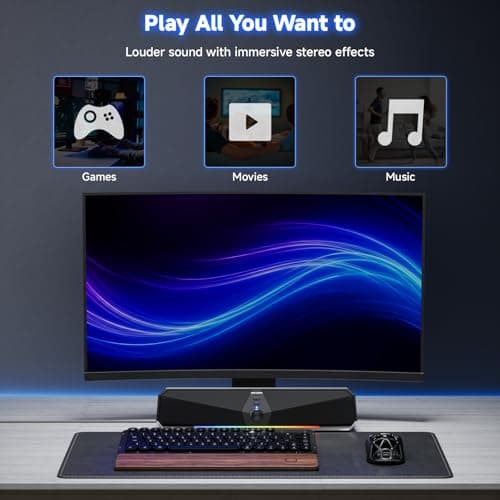 SENZER CS30 Bluetooth Computer Speakers for Desktop, USB Plug & Play PC Speakers with Dynamic LED Light, Stereo Sound Soundbar for Desktop Laptop Monitor (USB-C Adapter Included) 9