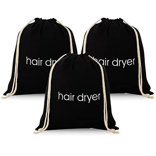 ERKXD 3 | 6 | 8 Pack Hair Dryer Bags Drawstring Bag Container Hairdryer Bag for travel bathroom (3 PCS, Black)