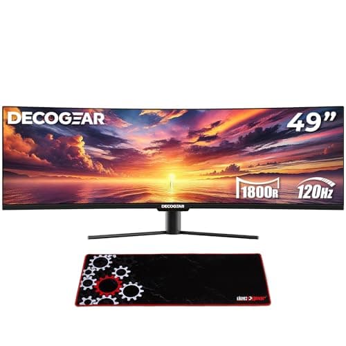 Deco Gear 49" Curved Ultrawide Gaming Monitor, DQHD 5120x1440, 32:9, 120 Hz, 100% sRGB, 101% NTSC with Extended Mouse Pad