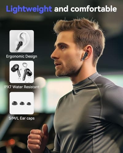 BHNYBWUL Wireless Earbuds, 2024 Bluetooth 5.3 Headphones, 50H Playback Deep Bass Stereo Ear Buds with LED Power Display Charging Case, IPX7 Waterproof Earbuds for Laptop Pad Phones Sports Workout 5