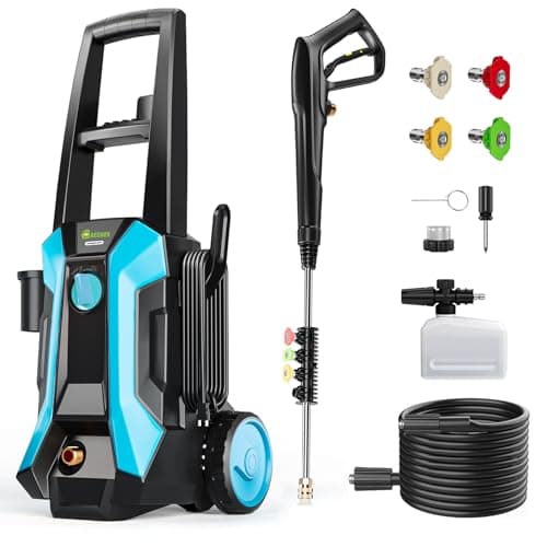 GREENER Electric Pressure Washer 4500 PSI, 4 Quick Nozzles, 2.4GPM, 23FT Outlet Hose, 16FT Power Cord, Power Washer Electric Powered with Soap Cannon for Car, House, Driveway, Patio Cleaning-Blue