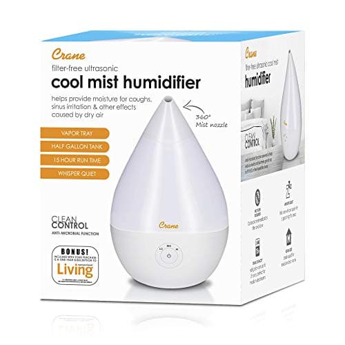 Crane Teardrop Ultrasonic Cool Mist Humidifier for Baby Nursery, 0.5 Gallon, Adjustable Settings, Essential Oil Diffuser White 8