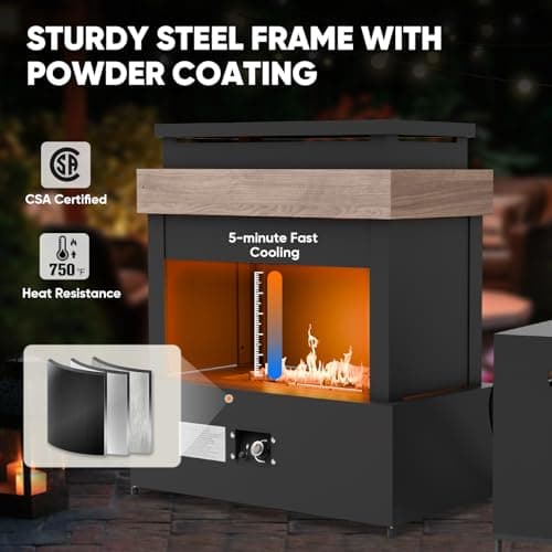 INTER HUT 35’’ Smokeless Outdoor Propane Fireplace with Tank Storage, CSA Certified 50,000 BTU Patio Fire Pit with Cover for Garden, Backyard, Patio, Black/Beige 7