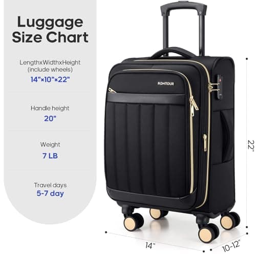 Romtour Softside Carry On Luggage 20 Inch Expandable Carry On Luggage 22x14x9 Airline Approved with Spinner Wheels & TSA Lock, Waterproof Large Capacity Suitcase Travel Bag for Men and Women 6