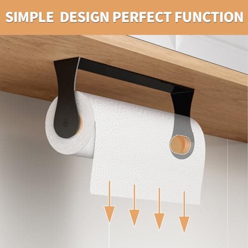Paper Towel Holder Under Cabinet, Stainless Steel, Wall Mount, Black Adhesive Paper Roll Holder for Kitchen and Bathroom 2