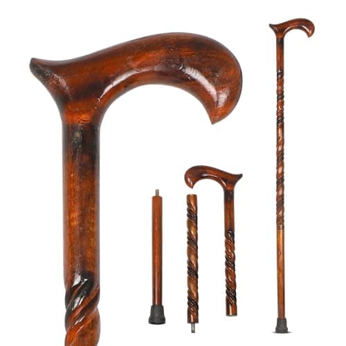 KSJONE Wood Cane 37 Inches Natural Classic Wood Walking Stick Fancy Canes Ergonomic Wood Cane for Seniors (Elegant Derby Handle) (Foldable Derby 2)