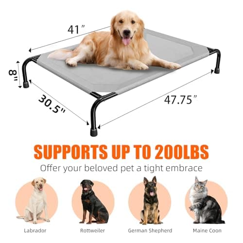 Simple Trending Raised Dog Bed for Large Dogs, Waterproof XL Dog Cot, Outdoor Cooling Elevated Pet Bed Load 200lb, 47.75" x 30.5", Grey 7