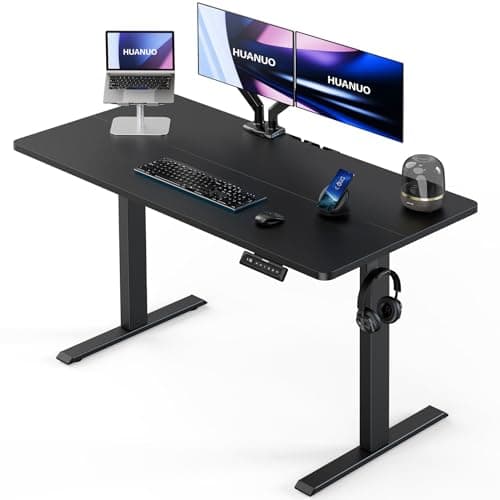 HUANUO Electric Standing Desk, 55" x 24" Height Adjustable Desk, 4 Memory Height Settings, Sit to Stand Up Desk for Home Office, with Headphone Hook, Cable Manager, Black