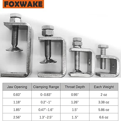 Stainless Steel C Clamps Mini 1 Inch for Mounting, Heavy Duty Metal U Clamps for Metal Working, Small Desk Clamp with Stable Wide Jaw Opening & Protective Pads/I-Beam Design (6pcs) 8