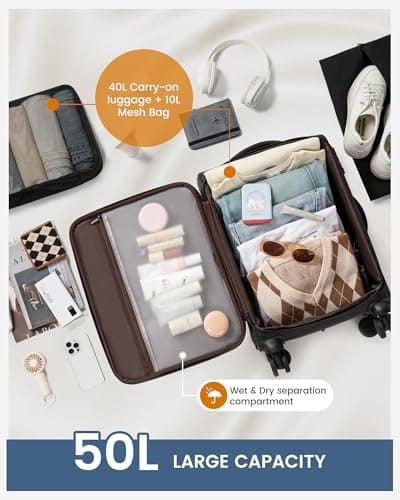 Carry On Luggage 22x14x9 Airline Approved, 22-Inch Suitcases with Spinner Wheels, Softside Carry-on Luggage with TSA Lock for Men Women Business Trip, Lightweight Large Capacity Luggage for Travel 5