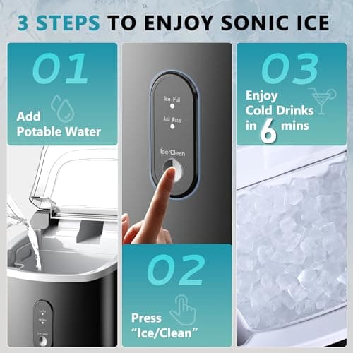 EUHOMY Nugget Ice Maker Countertop with Handle, Ready in 6 Mins, 34lbs Per Day, Removable Top Cover, Auto-Cleaning, Portable Sonic Ice Maker with Basket and Scoop, for Home/Party/RV/Camping (Black) 6