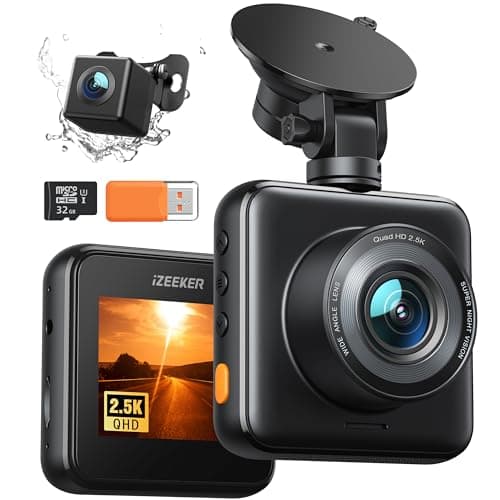 iZEEKER 2.5K Dash Cam Front and Rear with SD Card, 1440P Car Camera Dashboard, Dual Dashcam for Cars 170° Wide Angle, G-Sensor, Night Vision, 24H Parking Monitor Support, WDR