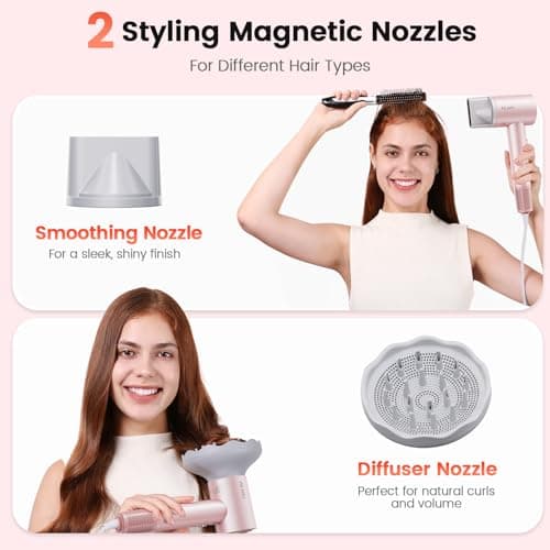 Hair Dryer, 160,000 RPM High-Speed Ionic Blow Dryer for Fast Drying, Professional Lightweight Hairdryer with Diffuser, Magnetic Nozzle, 4 Temps & 2 Speeds, Low Noise for Travel & Home - Pink 9