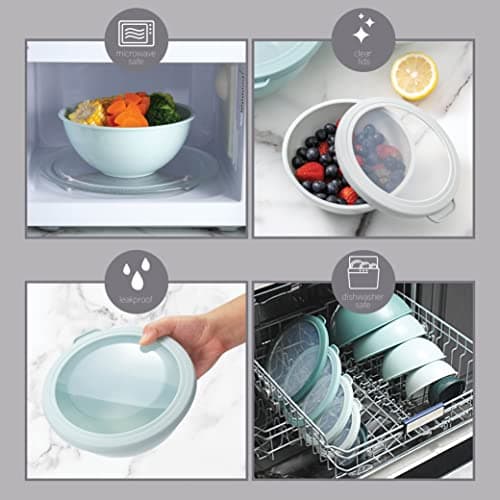 COOK WITH COLOR Mixing Bowls with TPR Lids - 12 Piece Plastic Nesting Bowls Set includes 6 Prep Bowls and 6 Lids, Microwave Safe Mixing Bowl Set (Teal) 5