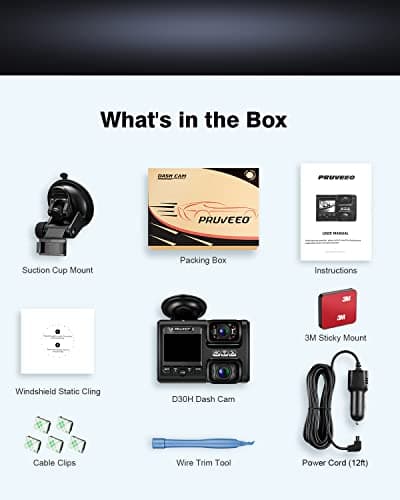 PRUVEEO Dash Cam, Front and Inside 1080P Dual FHD Dash Camera for Cars, Novatek Processor, Single-Channel 2160P, Infrared Night Vision, Built-in WiFi, 24H Parking Monitor Mode, 2 Inch LCD, 512 Gb Max 6