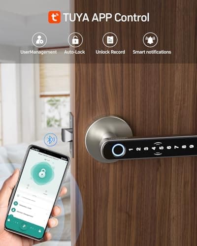 TMEZON Smart Door Lock Fingerprint, Keyless Entry Door Lock with Handle, APP/IC Cards/Codes/Keys/Fingerprints Biometric Electronic Keyless Entry Lock for Bedroom Home Hotel Office 6