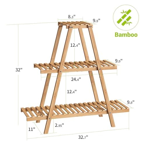 BMOSU Plant Stand Bamboo for Indoor Outdoor Tiered Plant Shelf 8 Potted Flower Holder Ladder Rack Garden Balcony Living Room Patio(3 Tier Natural) 7