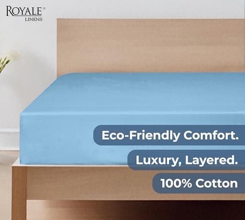 Royale Linens 100% Organic Cotton Fitted Sheet - Percale Weave - Super Soft Deep Pocket Bottom Sheets - Lake Blue Elastic Sheet Queen Size - Queen Fitted Sheets Only - (60"x80"+15", Lake Blue) 6