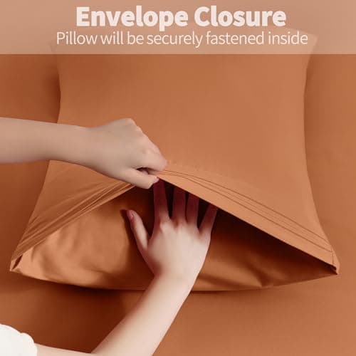 Horbaunal 2 Pack Microfiber Pillowcases Standard Size Caramel Pumpkin Bed Pillow Cases with Envelope Closure, 1800 Thread Count Soft & Shrinkage Resistant Pillow Covers, 20 x 26 Inches 5