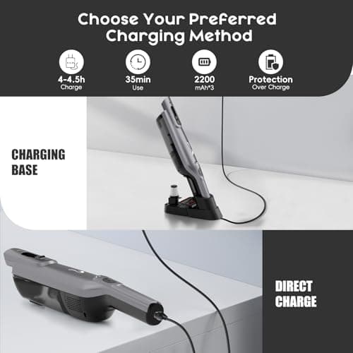 AYONTIN Rechargeable Handheld Vacuum, Lightweight Hand Vacuum Cordless, Powerful Suction, One-Touch Empty, LED Lights, Large Dust Cup for Home, Office, Car, Pet, Gray 8