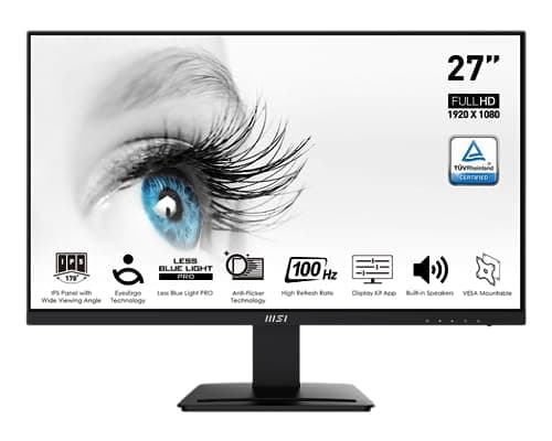 msi Pro MP273A, 27" Monitor, 1920 x 1080 (FHD), IPS, 100Hz, TUV Certified Eyesight Protection, 4ms, Displayport, HDMI, Tilt, Black